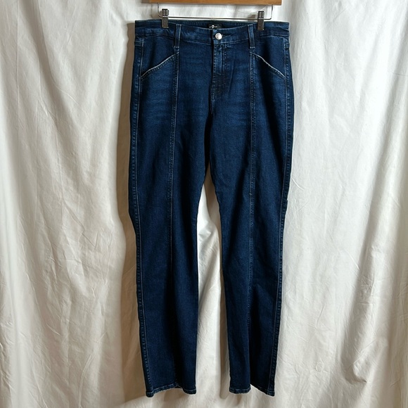 NWOT 7 For Man Kind Womens Slit Flared Blue Jeans Size 32